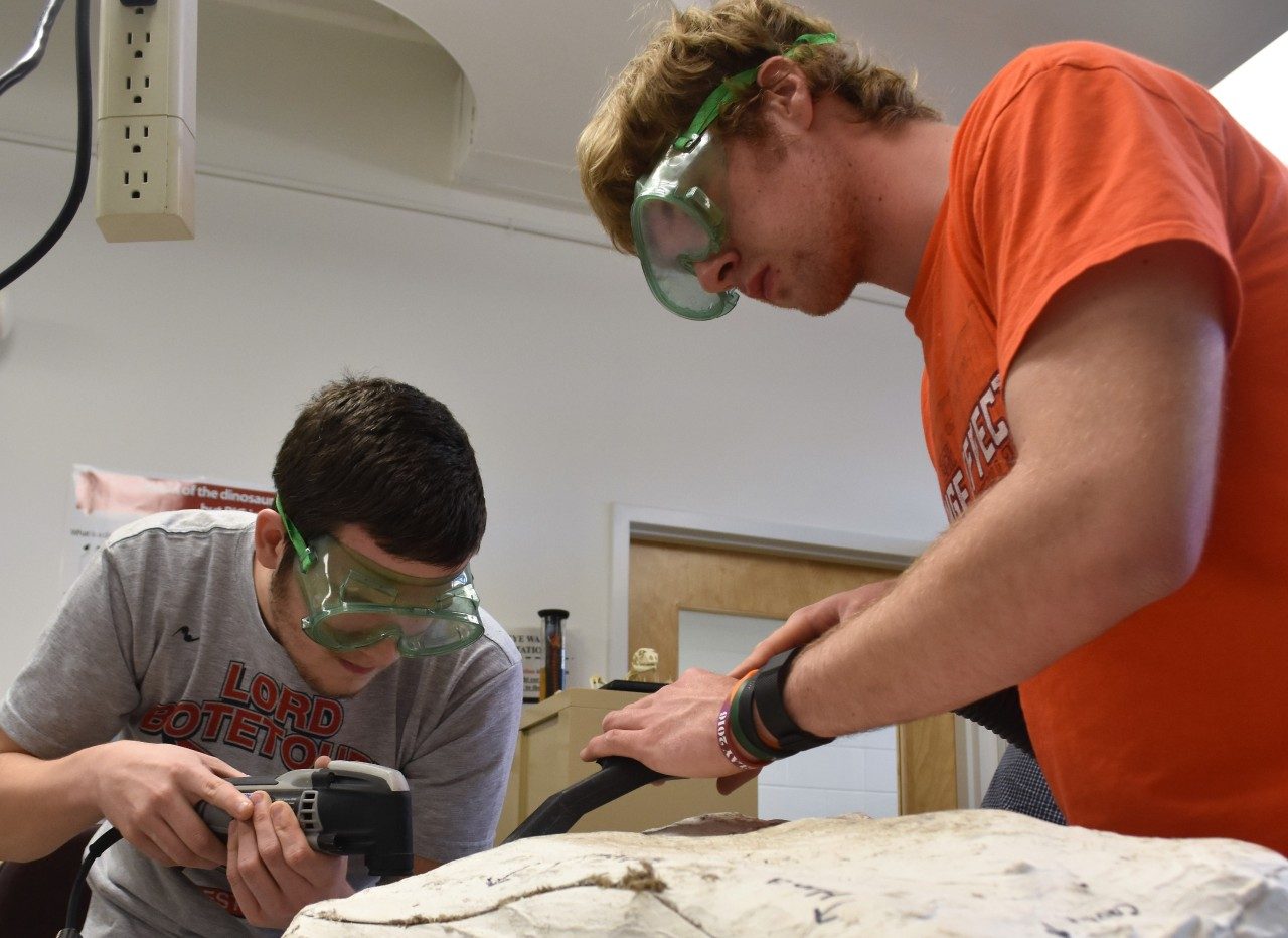 Students working in the Paleobiology Lab of the Geosciences Department at Virginia Tech